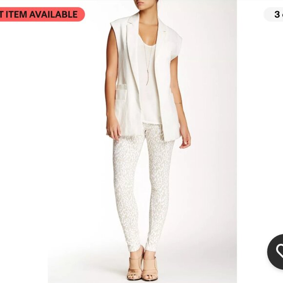 Hue Tan White Animal Leopard Print Mid-Rise Back Pockets Stretch Jegging Large - Picture 4 of 11